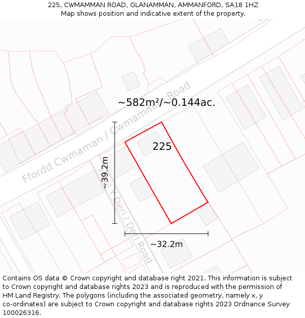 225, CWMAMMAN ROAD, GLANAMMAN, AMMANFORD, SA18 1HZ: Plot and title map