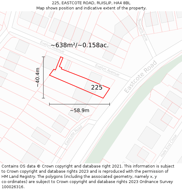 225, EASTCOTE ROAD, RUISLIP, HA4 8BL: Plot and title map