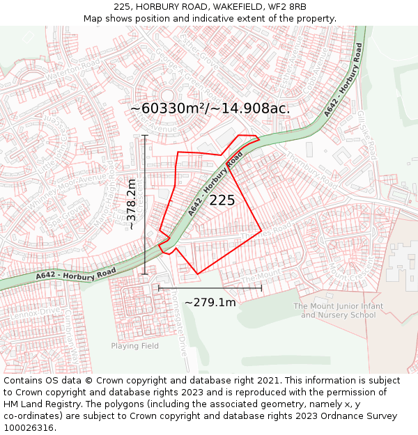 225, HORBURY ROAD, WAKEFIELD, WF2 8RB: Plot and title map