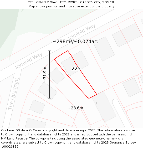 225, ICKNIELD WAY, LETCHWORTH GARDEN CITY, SG6 4TU: Plot and title map