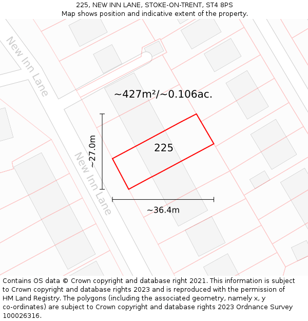 225, NEW INN LANE, STOKE-ON-TRENT, ST4 8PS: Plot and title map