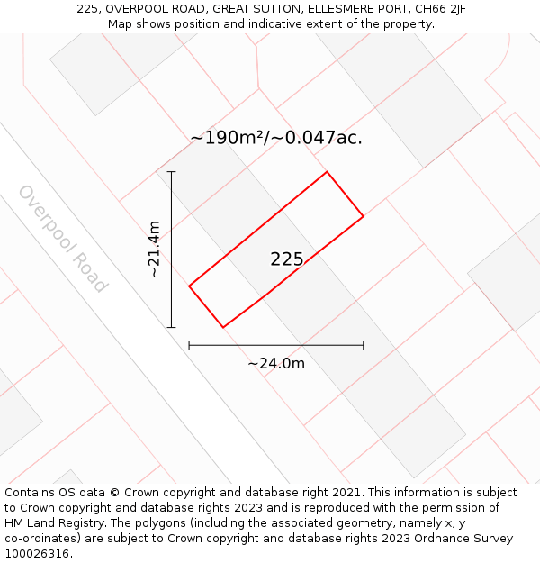 225, OVERPOOL ROAD, GREAT SUTTON, ELLESMERE PORT, CH66 2JF: Plot and title map