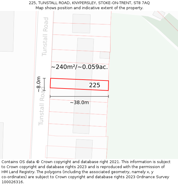 225, TUNSTALL ROAD, KNYPERSLEY, STOKE-ON-TRENT, ST8 7AQ: Plot and title map