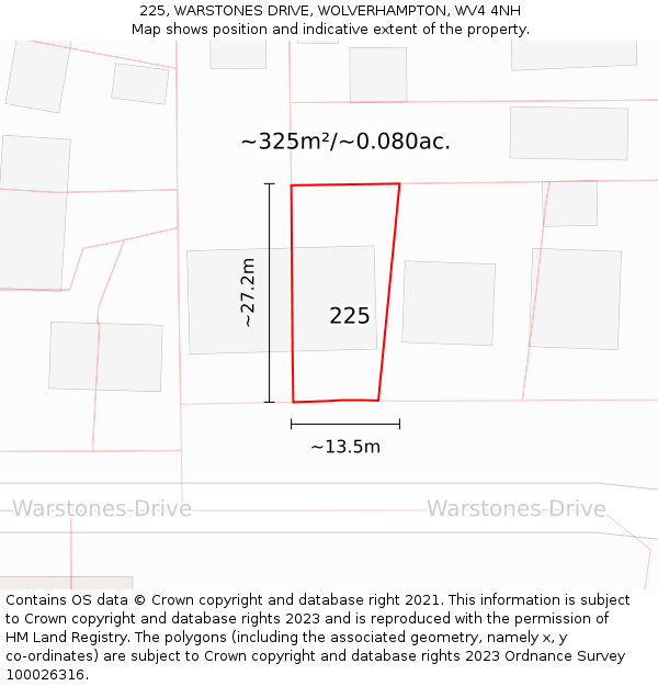 225, WARSTONES DRIVE, WOLVERHAMPTON, WV4 4NH: Plot and title map