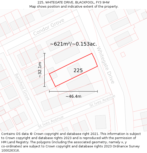 225, WHITEGATE DRIVE, BLACKPOOL, FY3 9HW: Plot and title map