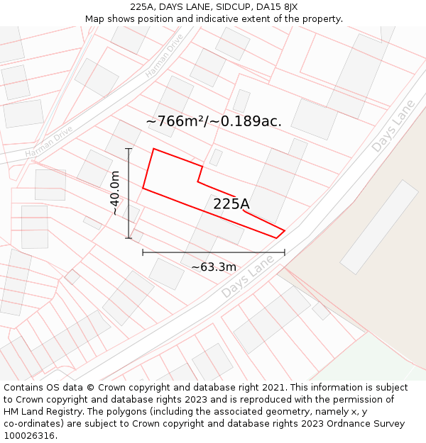 225A, DAYS LANE, SIDCUP, DA15 8JX: Plot and title map