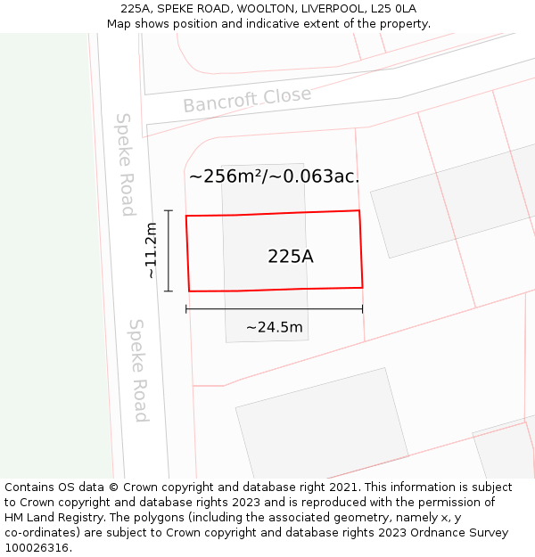225A, SPEKE ROAD, WOOLTON, LIVERPOOL, L25 0LA: Plot and title map