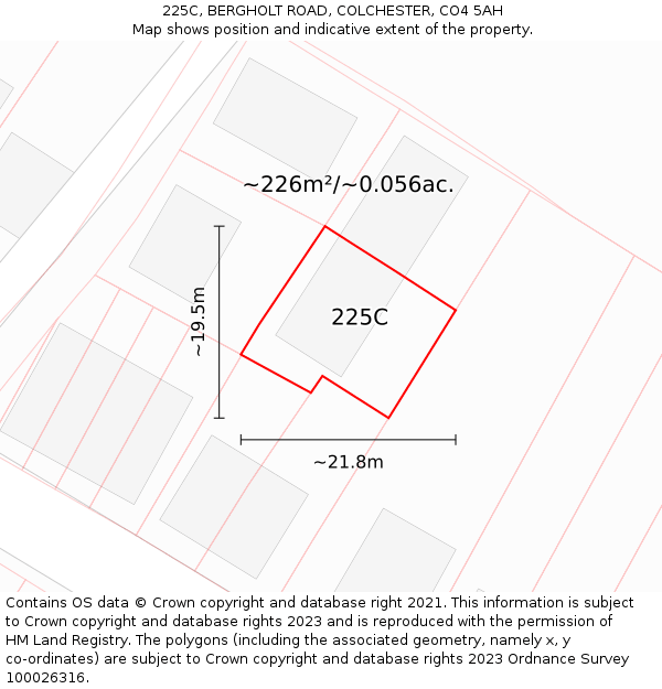 225C, BERGHOLT ROAD, COLCHESTER, CO4 5AH: Plot and title map