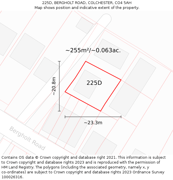 225D, BERGHOLT ROAD, COLCHESTER, CO4 5AH: Plot and title map