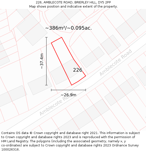 226, AMBLECOTE ROAD, BRIERLEY HILL, DY5 2PP: Plot and title map