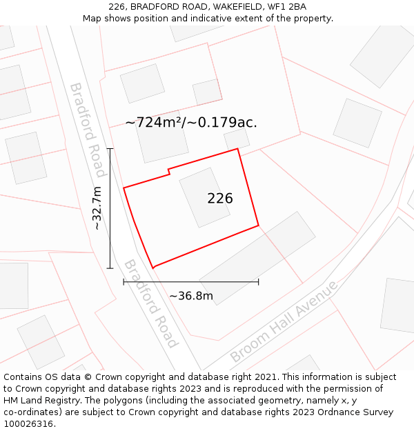 226, BRADFORD ROAD, WAKEFIELD, WF1 2BA: Plot and title map