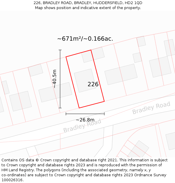 226, BRADLEY ROAD, BRADLEY, HUDDERSFIELD, HD2 1QD: Plot and title map