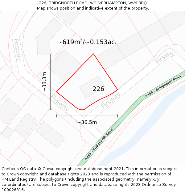 226, BRIDGNORTH ROAD, WOLVERHAMPTON, WV6 8BQ: Plot and title map