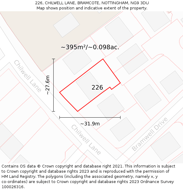 226, CHILWELL LANE, BRAMCOTE, NOTTINGHAM, NG9 3DU: Plot and title map