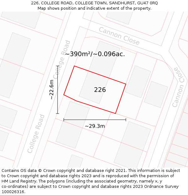 226, COLLEGE ROAD, COLLEGE TOWN, SANDHURST, GU47 0RQ: Plot and title map