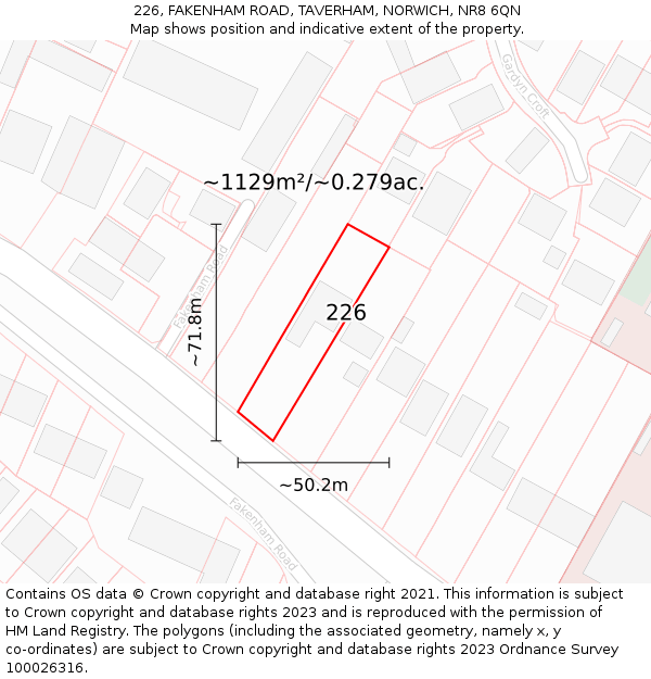 226, FAKENHAM ROAD, TAVERHAM, NORWICH, NR8 6QN: Plot and title map