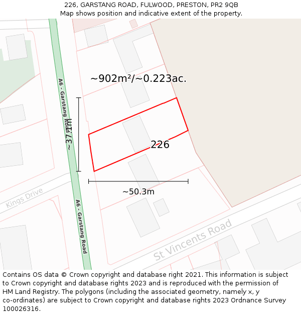 226, GARSTANG ROAD, FULWOOD, PRESTON, PR2 9QB: Plot and title map