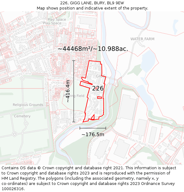 226, GIGG LANE, BURY, BL9 9EW: Plot and title map