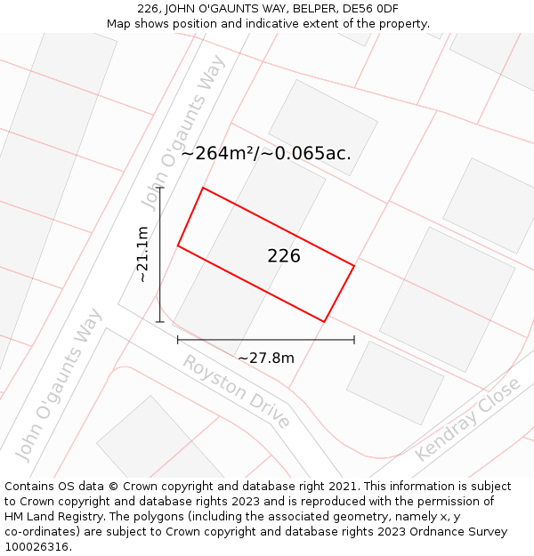 226, JOHN O'GAUNTS WAY, BELPER, DE56 0DF: Plot and title map