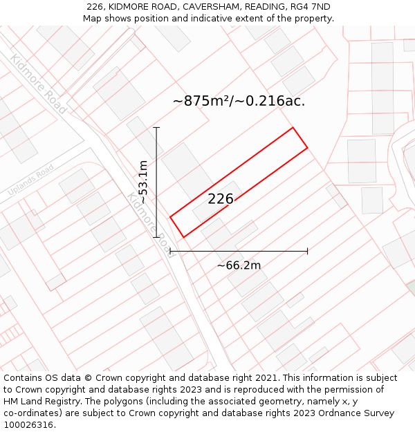 226, KIDMORE ROAD, CAVERSHAM, READING, RG4 7ND: Plot and title map