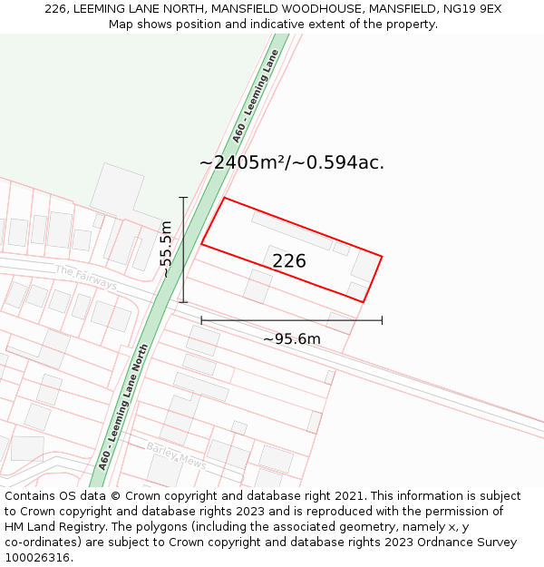 226, LEEMING LANE NORTH, MANSFIELD WOODHOUSE, MANSFIELD, NG19 9EX: Plot and title map