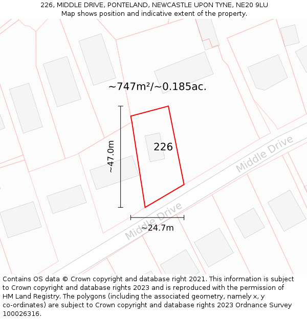 226, MIDDLE DRIVE, PONTELAND, NEWCASTLE UPON TYNE, NE20 9LU: Plot and title map