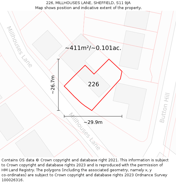 226, MILLHOUSES LANE, SHEFFIELD, S11 9JA: Plot and title map