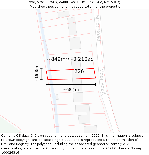 226, MOOR ROAD, PAPPLEWICK, NOTTINGHAM, NG15 8EQ: Plot and title map