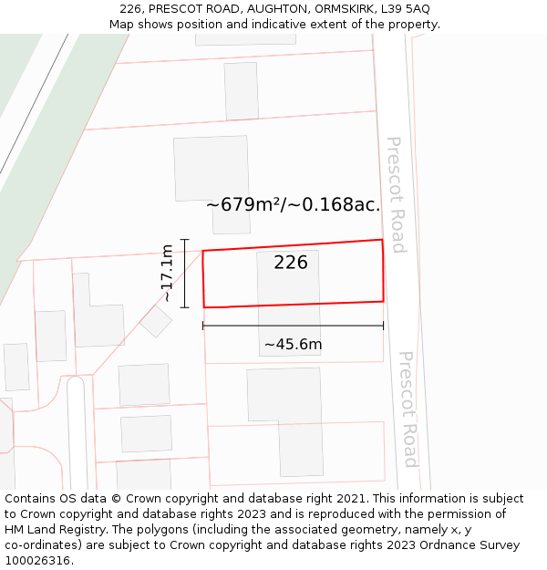 226, PRESCOT ROAD, AUGHTON, ORMSKIRK, L39 5AQ: Plot and title map