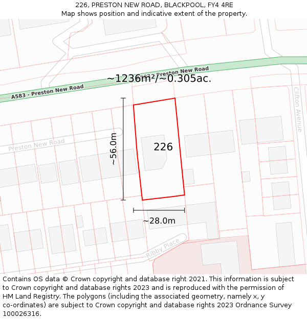 226, PRESTON NEW ROAD, BLACKPOOL, FY4 4RE: Plot and title map