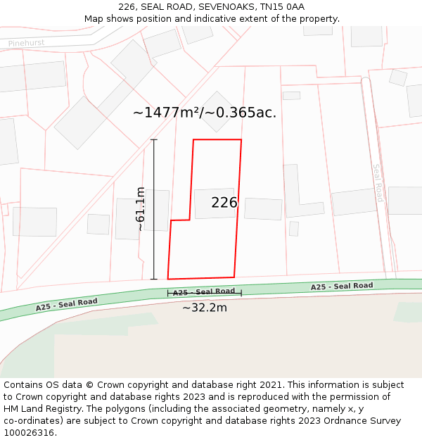 226, SEAL ROAD, SEVENOAKS, TN15 0AA: Plot and title map