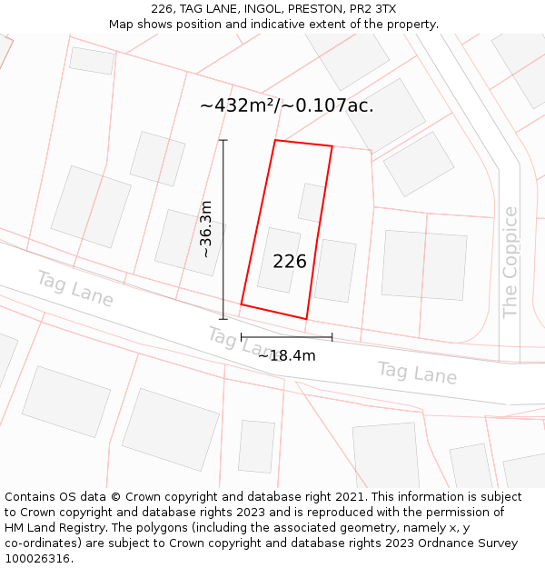 226, TAG LANE, INGOL, PRESTON, PR2 3TX: Plot and title map