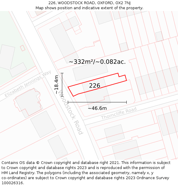 226, WOODSTOCK ROAD, OXFORD, OX2 7NJ: Plot and title map