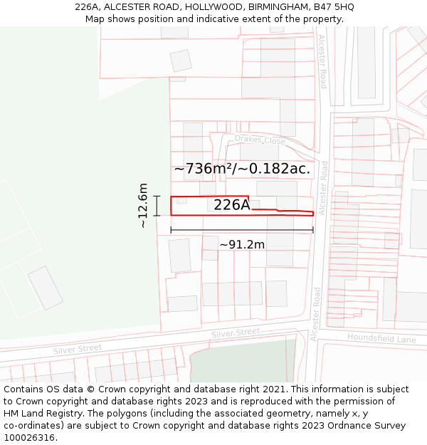 226A, ALCESTER ROAD, HOLLYWOOD, BIRMINGHAM, B47 5HQ: Plot and title map