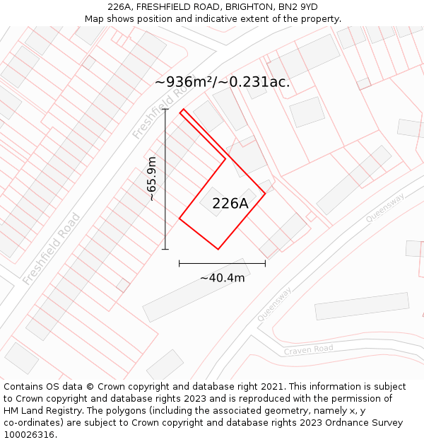 226A, FRESHFIELD ROAD, BRIGHTON, BN2 9YD: Plot and title map