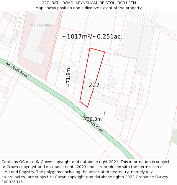 227, BATH ROAD, KEYNSHAM, BRISTOL, BS31 1TN: Plot and title map