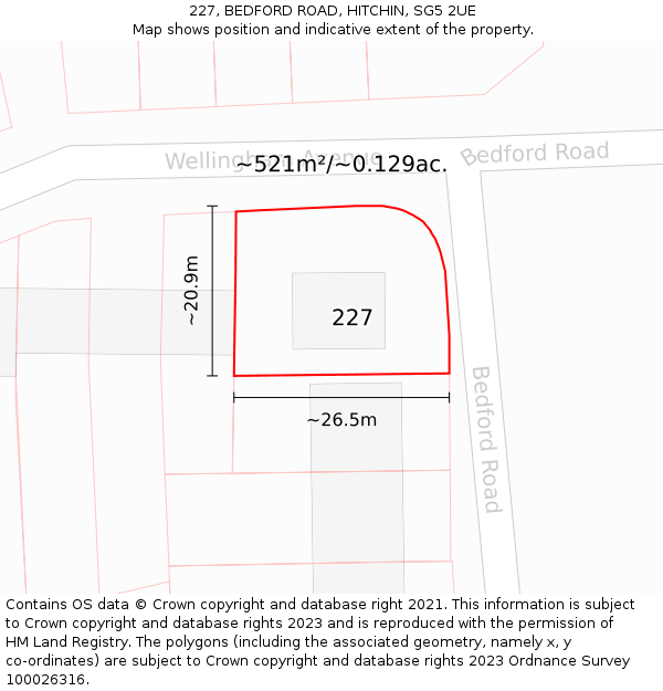227, BEDFORD ROAD, HITCHIN, SG5 2UE: Plot and title map