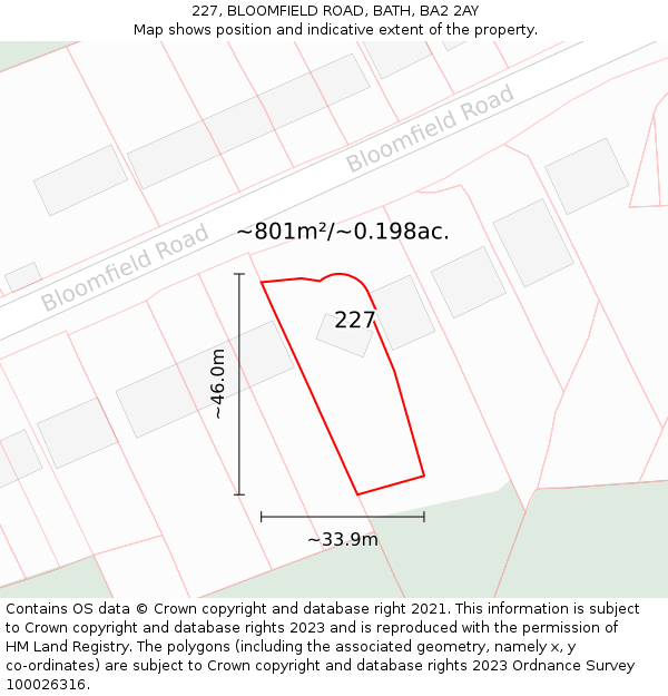 227, BLOOMFIELD ROAD, BATH, BA2 2AY: Plot and title map