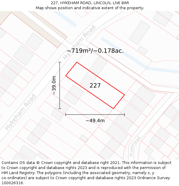 227, HYKEHAM ROAD, LINCOLN, LN6 8AR: Plot and title map