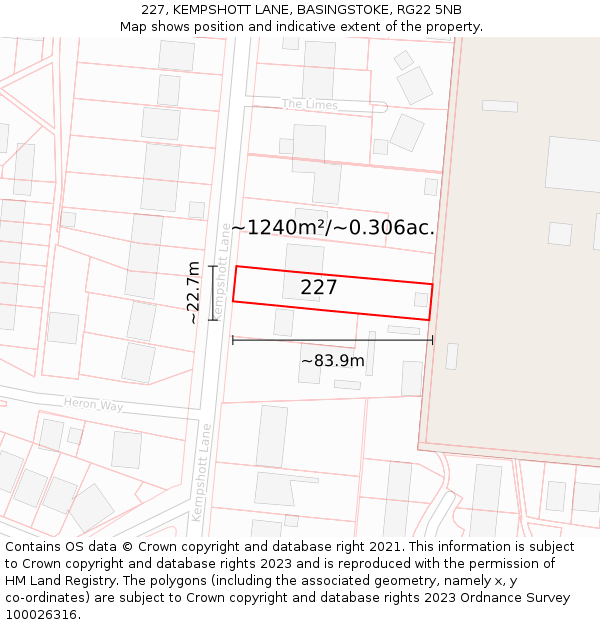 227, KEMPSHOTT LANE, BASINGSTOKE, RG22 5NB: Plot and title map