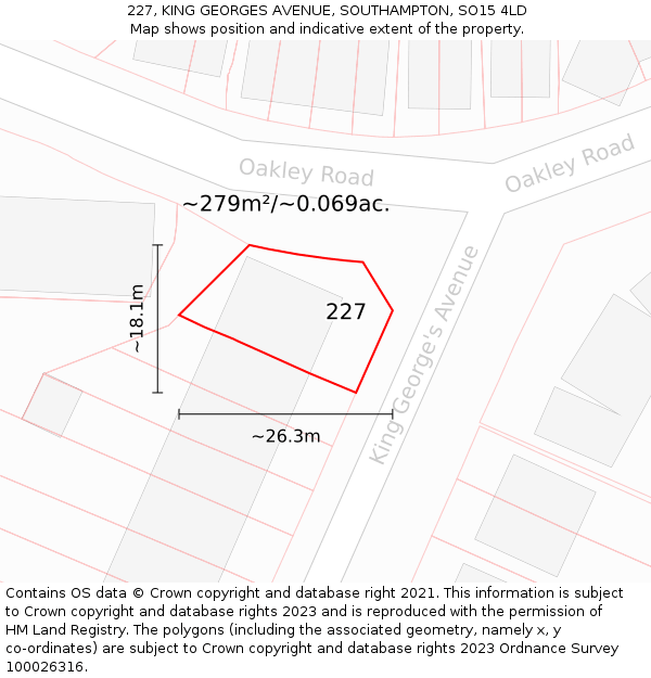 227, KING GEORGES AVENUE, SOUTHAMPTON, SO15 4LD: Plot and title map