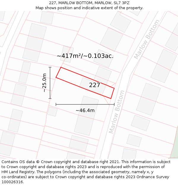 227, MARLOW BOTTOM, MARLOW, SL7 3PZ: Plot and title map