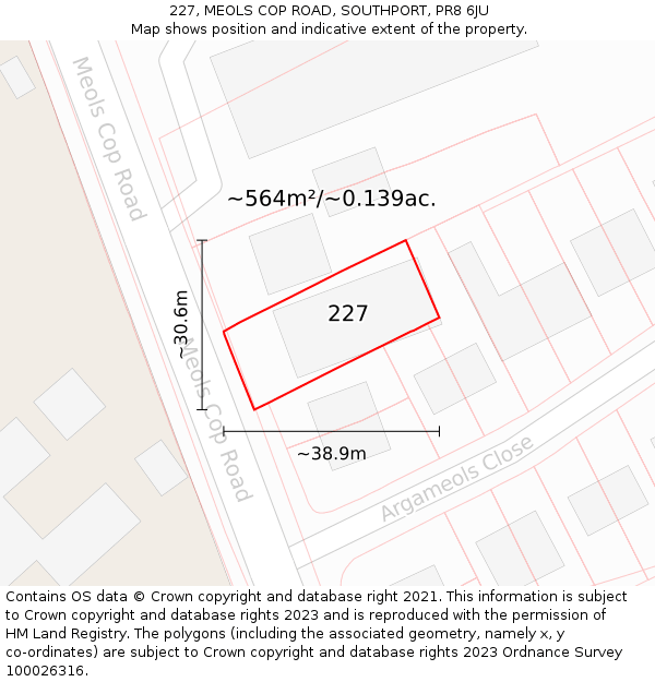 227, MEOLS COP ROAD, SOUTHPORT, PR8 6JU: Plot and title map