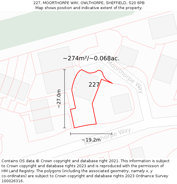 227, MOORTHORPE WAY, OWLTHORPE, SHEFFIELD, S20 6PB: Plot and title map