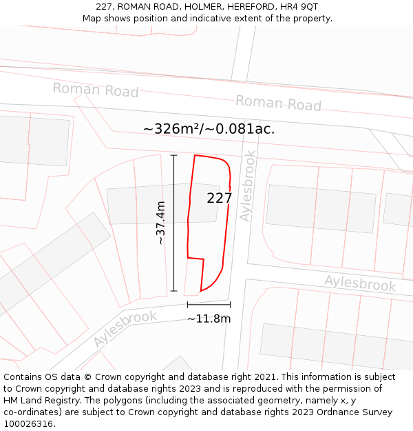 227, ROMAN ROAD, HOLMER, HEREFORD, HR4 9QT: Plot and title map