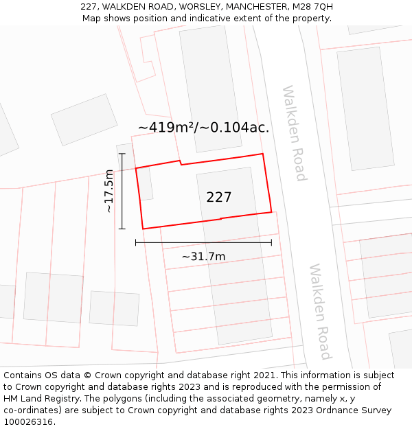 227, WALKDEN ROAD, WORSLEY, MANCHESTER, M28 7QH: Plot and title map