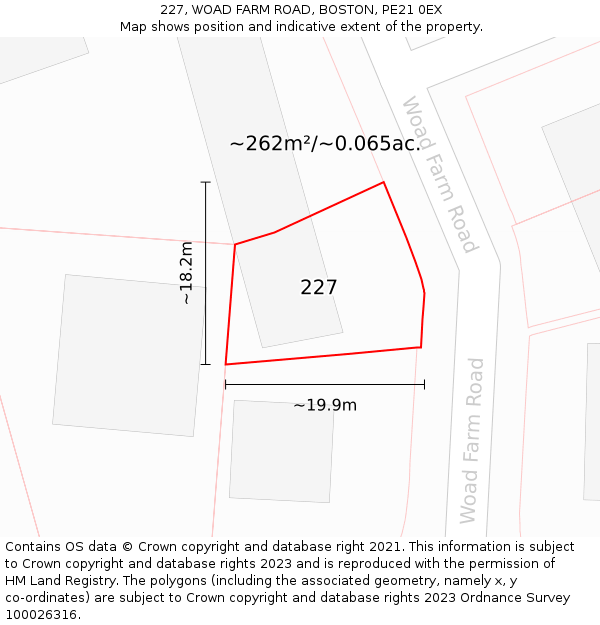 227, WOAD FARM ROAD, BOSTON, PE21 0EX: Plot and title map