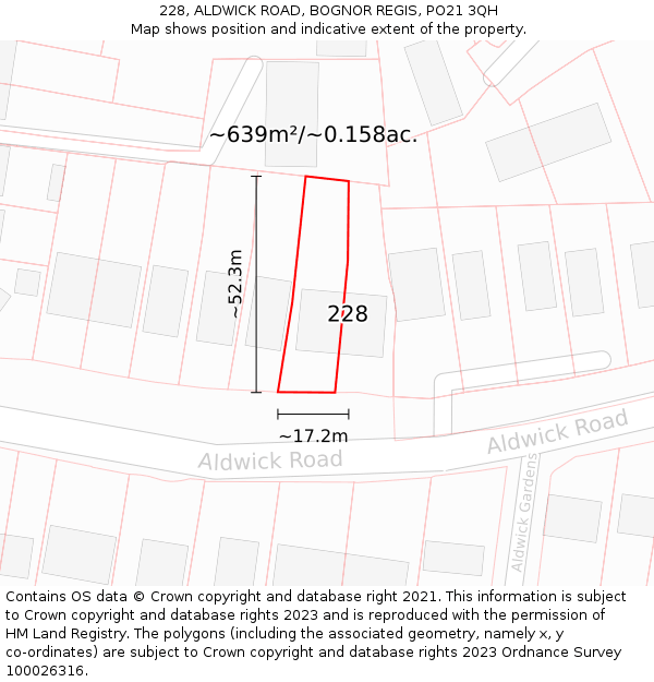 228, ALDWICK ROAD, BOGNOR REGIS, PO21 3QH: Plot and title map