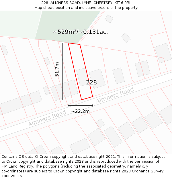 228, ALMNERS ROAD, LYNE, CHERTSEY, KT16 0BL: Plot and title map