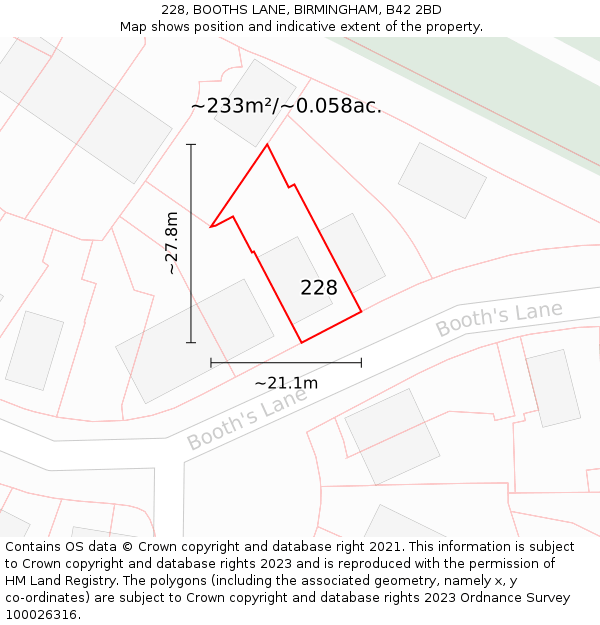 228, BOOTHS LANE, BIRMINGHAM, B42 2BD: Plot and title map